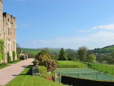 Stone walls and tennis court