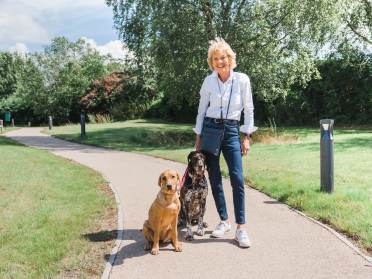 Owner with her dogs at Bristol retirement village