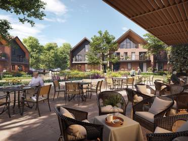 CGI of the Clubhouse and terrace