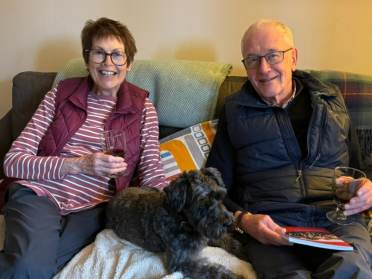 Cynthia and Tony Brett-Young, and their dog Herbert Pocket, homeowners at Audley St George's Place
