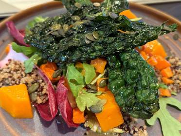 Warm Sweet Potato, Butternut Squash, Quinoa and Kale Salad with Dressing