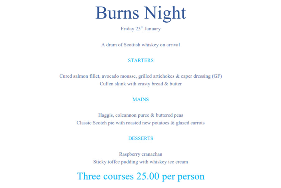 Example Burns Night menu
