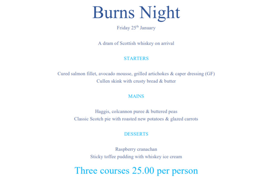 Example Burns Night menu