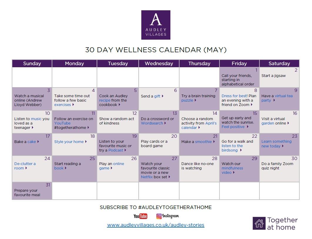 30 day wellness calendar May